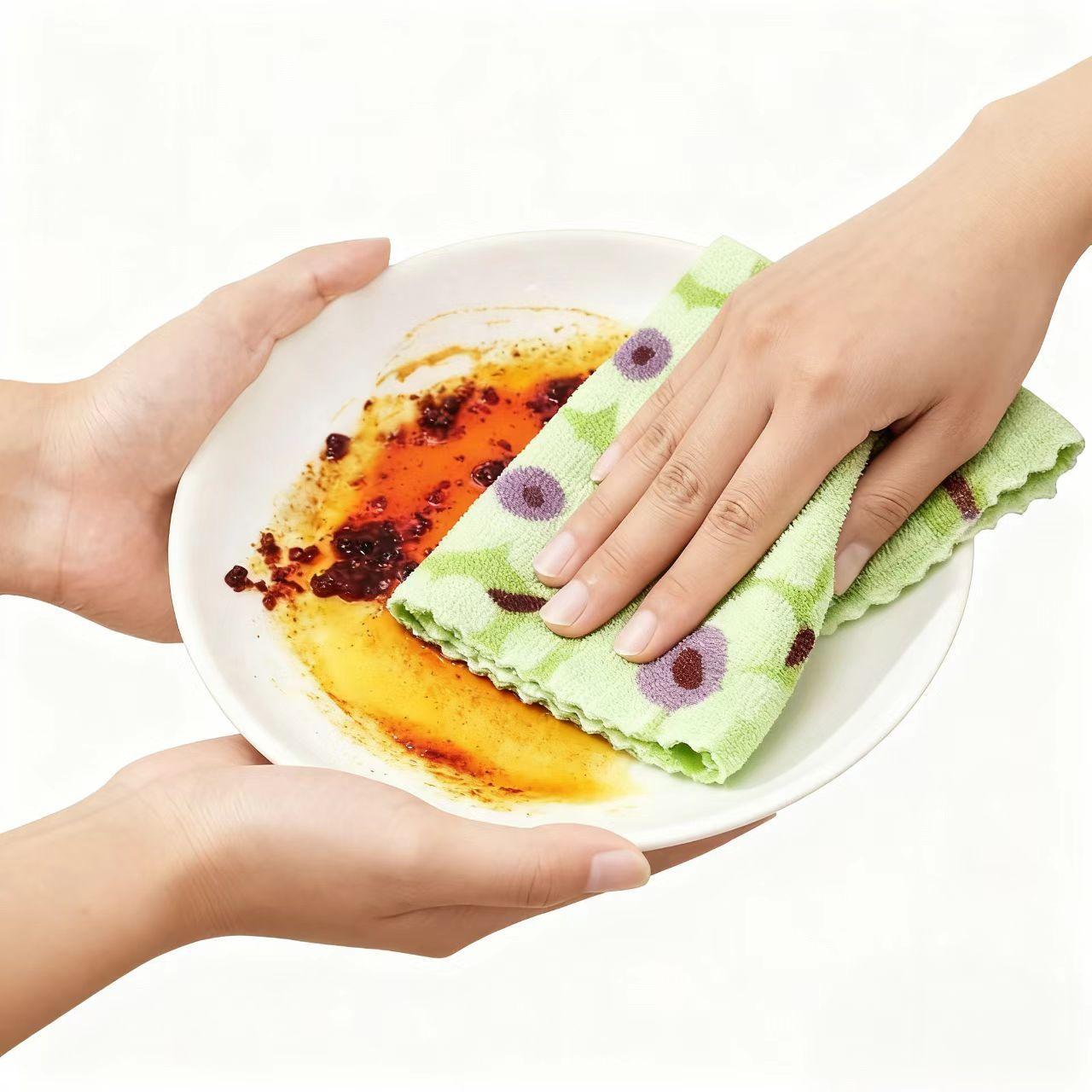 Light purple coral fleece dishcloth, bamboo fiber absorbent thickened cationic cleaning cloth, kitchen lazy cloth