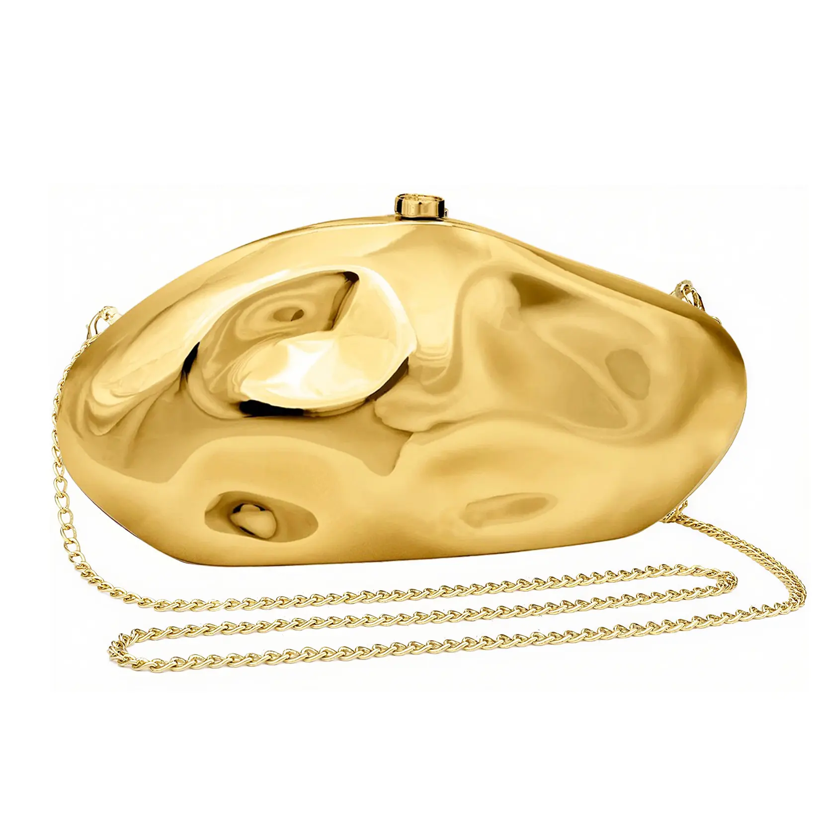 Trendy Luxury Acrylic Geometric Evening Handbag for Women - Metallic Shell Purse with Chain - Fashion Handbag for Parties, Prom, Cocktail - Distinctive Gift Idea - Gold, 27*13*5cm