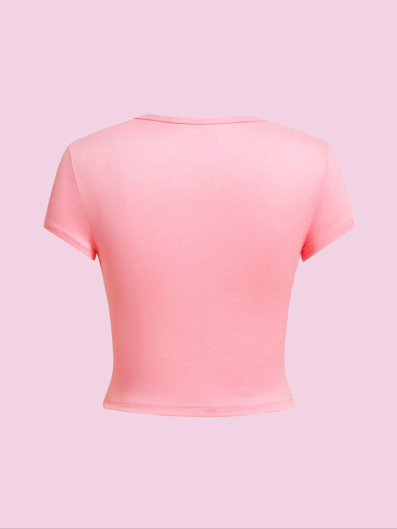 Women's Beverage Print Round Neck Crop Tee, Casual Short Sleeve Crew Neck T-shirt for Daily Wear, Casual Everyday Wear, Summer Tops, Ladies Back To School Clothes for All Seasons