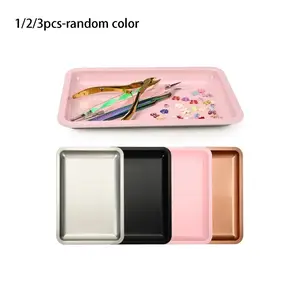 Stainless Steel Cosmetic Organizer Tray, Nail Art Tool Tray, Medical Surgery Tray, Dentist Tray, False Nails Holder, Random Colors
