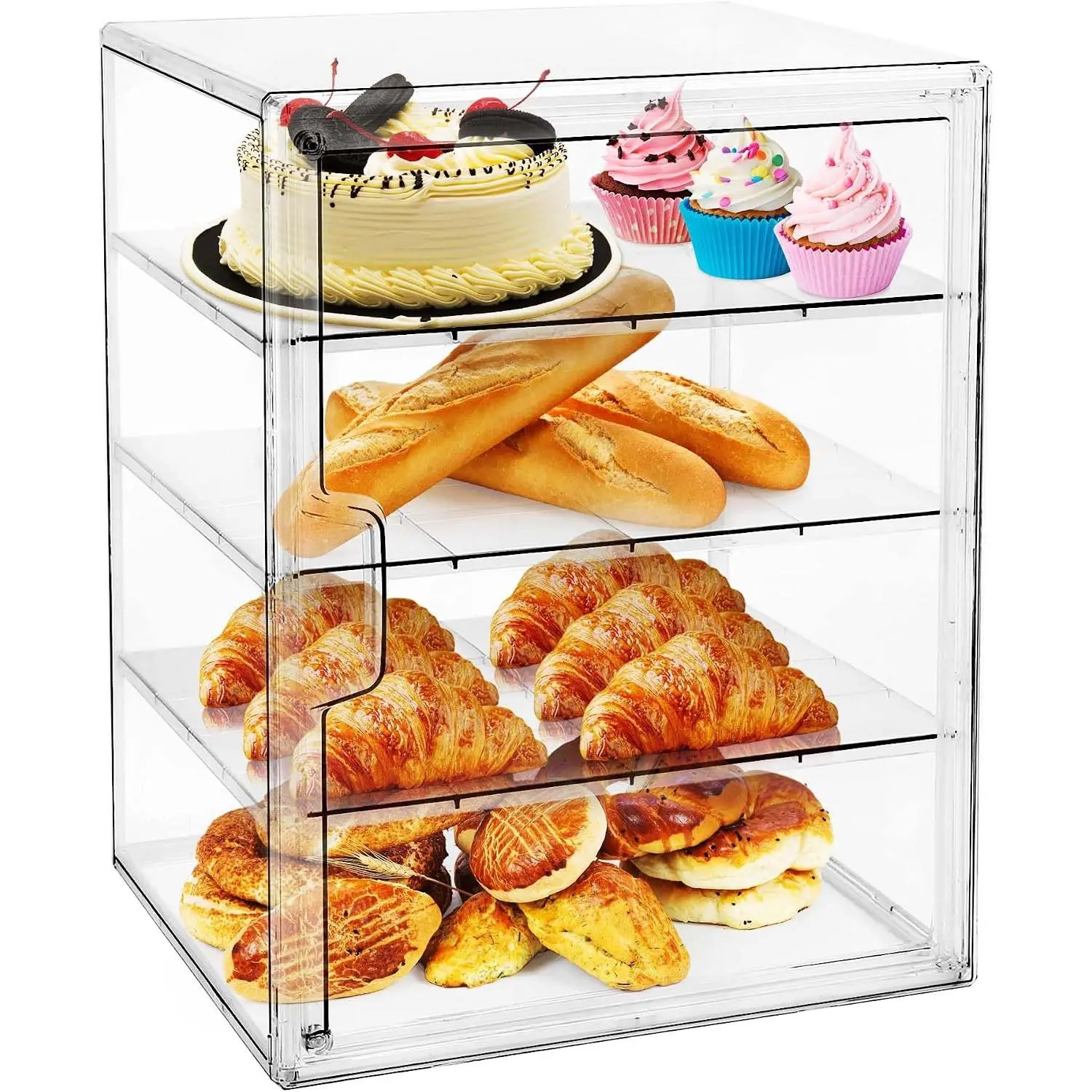 Pastry Display Case,Bread Box for Kitchen Countertop,4-Layer Adjustable BreadBox, Large Capacity Bread Box for -baked Breads,Muffins,Bagel Storage Container, Bread Holder 1-Pack