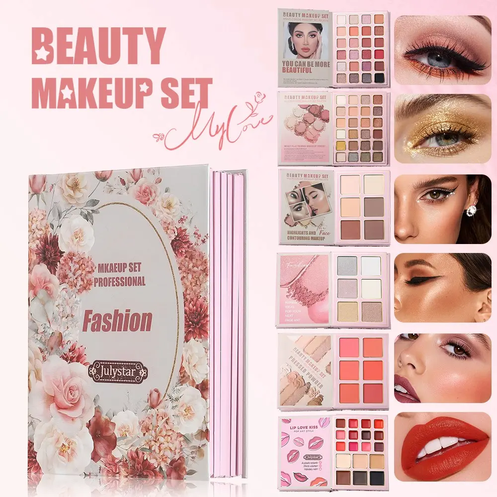 Six-In-One Makeup Palette, Matte & Shimmer Eyeshadow, Contour Powder, Highlighter, Blush, Lip Gloss, Brow Gel, Valentine's Day Gift Set, Face Makeup Set