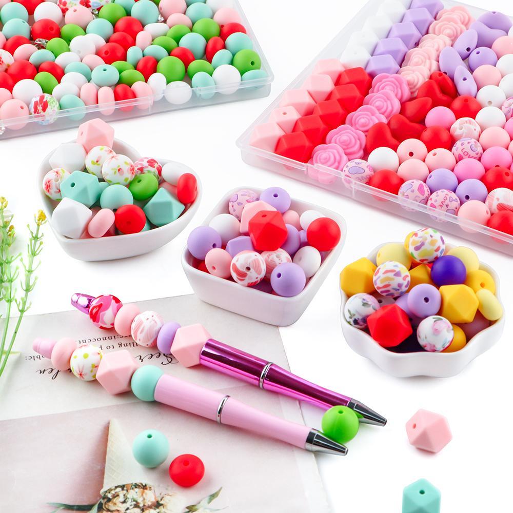 Silicone Beads Kit, 180pcs/box Colorful Beads, Diy Jewelry Making Supplies for Necklace, Bracelet, Keychain and Handmade Pen,  Beads