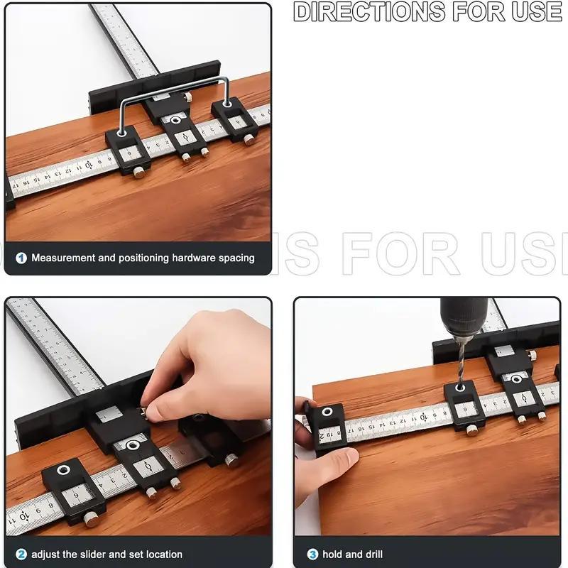 Woodworking Square Tool, Woodworking Square Protractor, Measuring Ruler, Multipurpose Wood Drilling Dowelling Guide Tool, Cabinet Hardware Jig Tool for Installation of Handles Knobs on Doors and Drawer