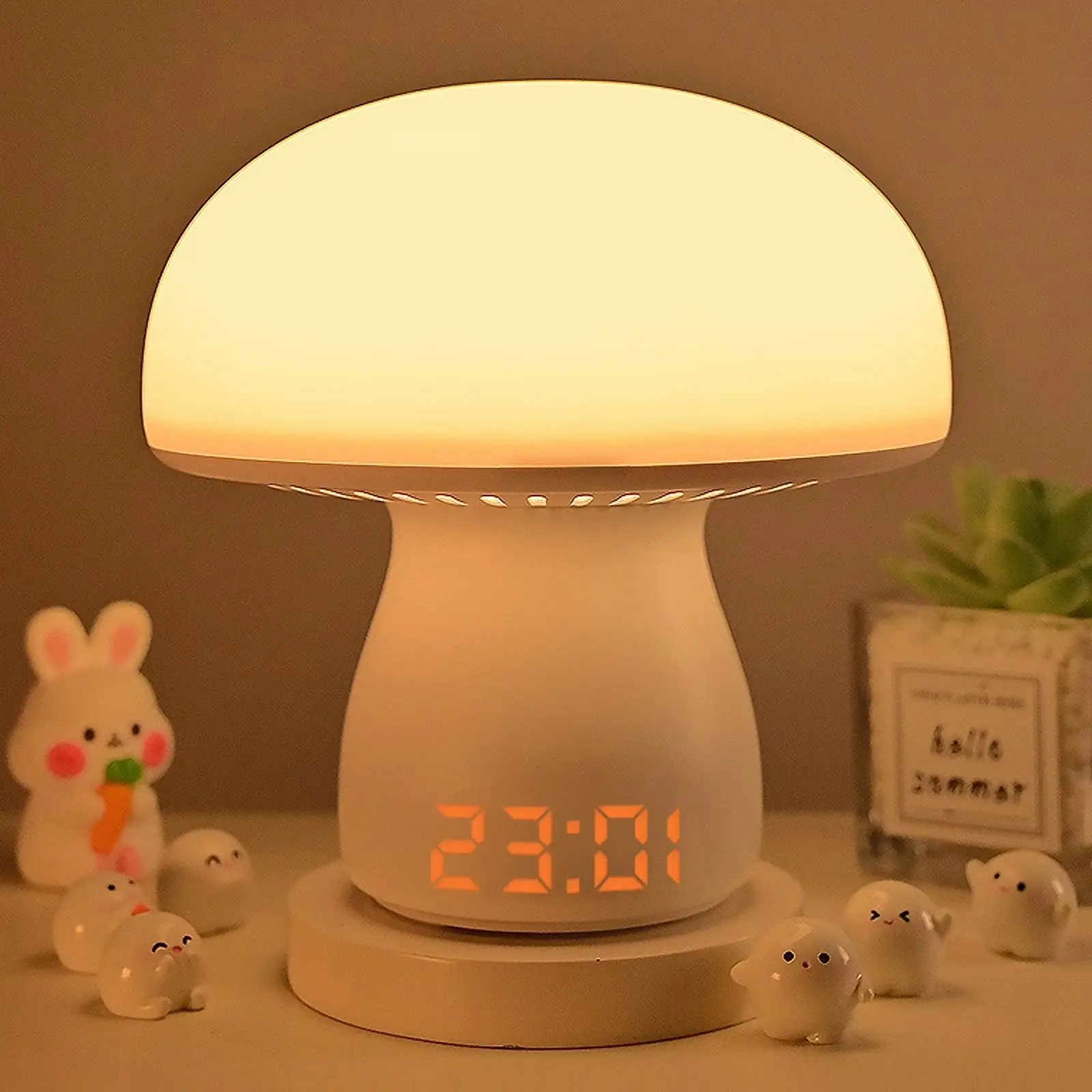 Mushroom Shape Design LED Alarm Clock Lamp, USB Rechargeable Bedside Touch Sensor Light with USB Port, Electronic Timer Clock Display, Dimmable Eye-Care Lighting, Multicolor & Daylight Alert for Bedroom Home Decor, Led Lights, Alarm Clocks
