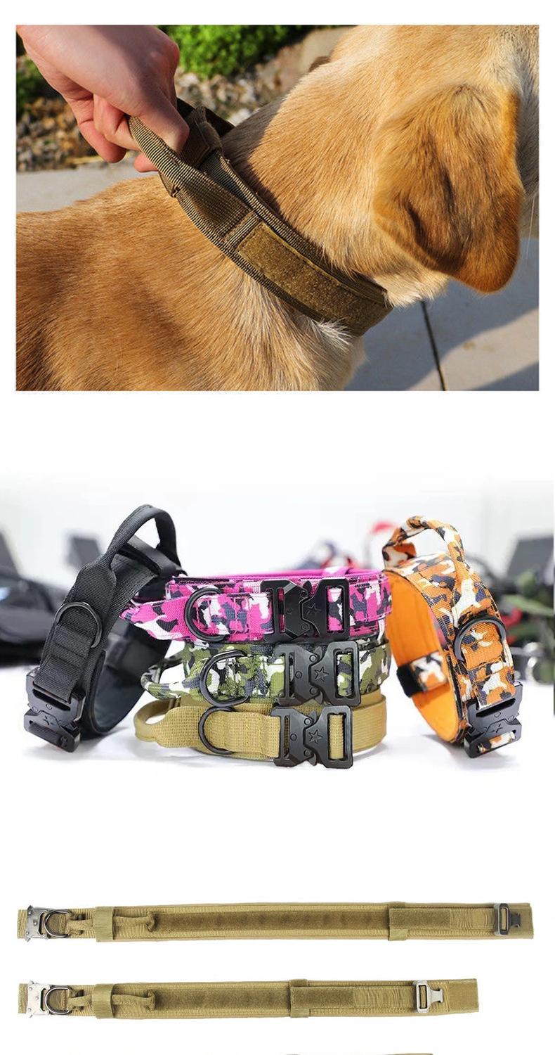 Tactical Dog Collar with Quick-Release Metal Buckle & Control Handle, Military-Grade Durable Nylon, Adjustable for Medium & Large Dogs, Camo Training Collar for German Shepherd, Pitbull, Rottweiler, Ideal for Walking, Hiking & Outdoor Training