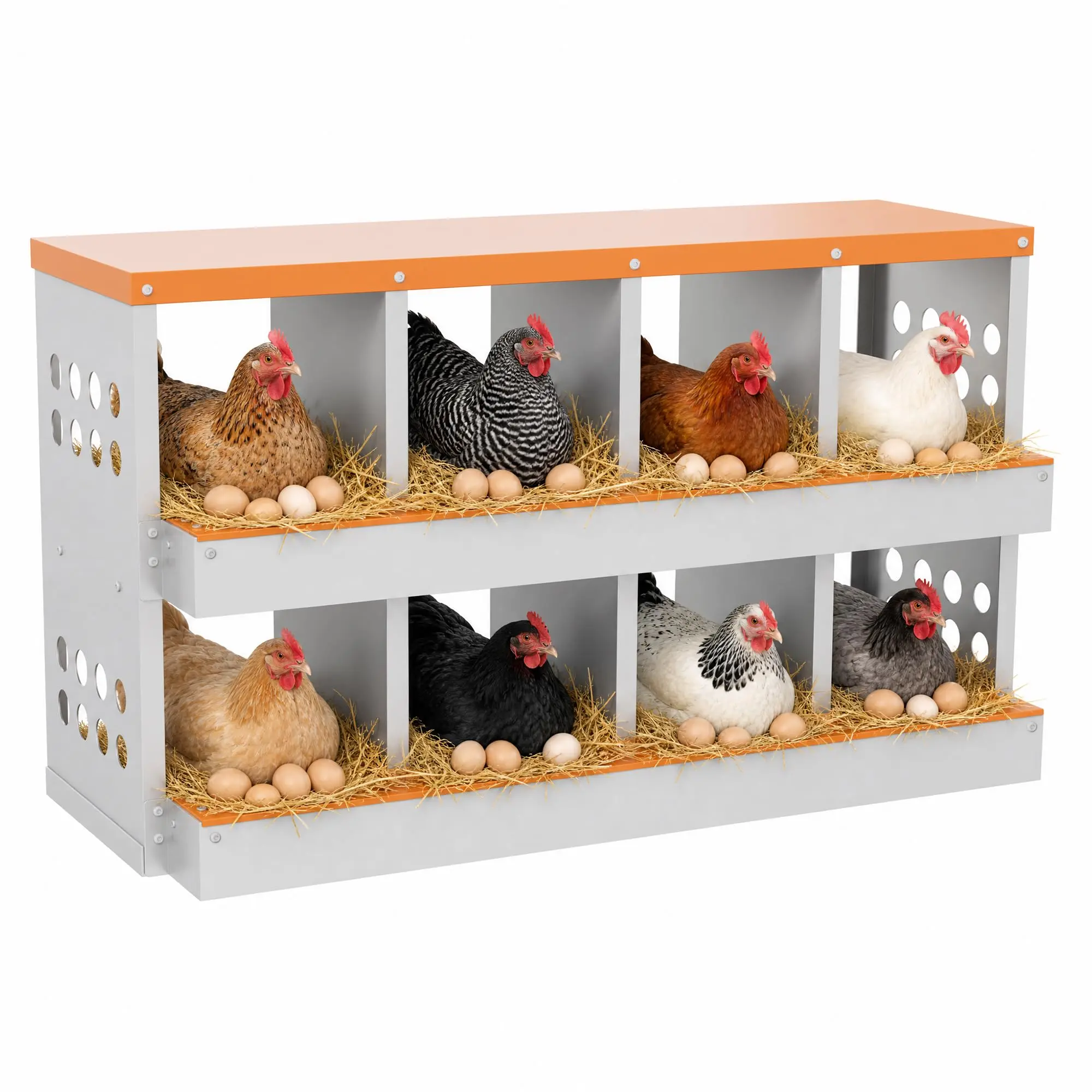 8-Compartment/6-Compartment Heavy Duty Galvanized Steel Chicken Nesting Box – Wall Mountable, Rustproof, Durable Layer Coop for Hens and Backyard Flock