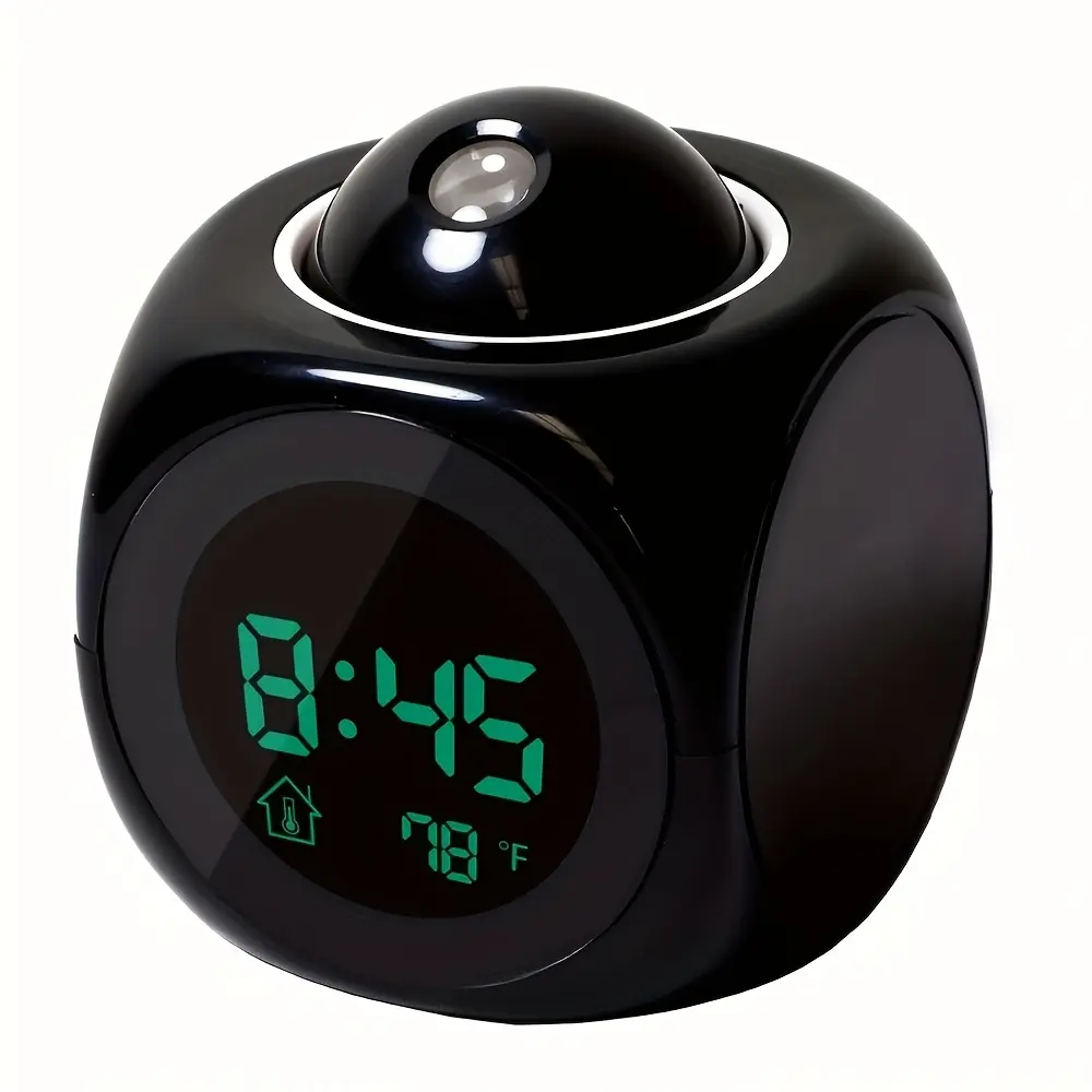 Indoor Recreation Digital Projection Alarm Clock - Square Modern Plastic Bedside Clock with Voice Time Announcement, Display, Projection System, Battery-Free Operation (Batteries Not Included)