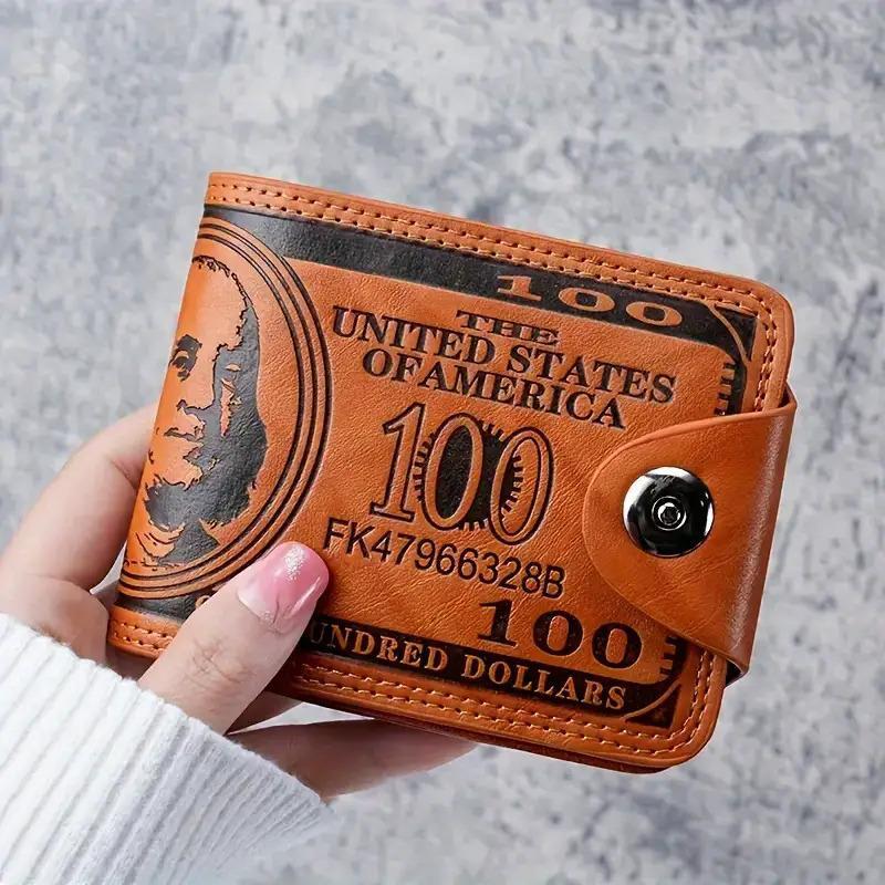 Retro Banknote Design Wallet, Unisex Slim Snap-Closure Coin Purse with Multiple Card Slots, Black & Brown Durable for Everyday Use
