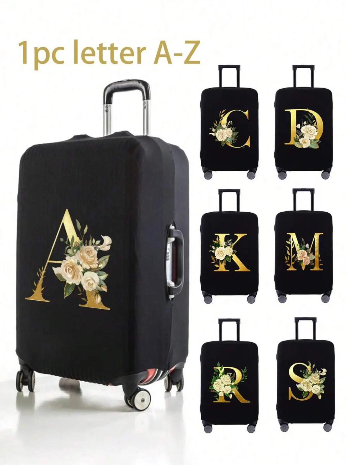 Customizable Floral Letter Luggage Cover, Elastic Travel Protector, Scratch-Resistant, Ideal for Travelers and Business Professionals