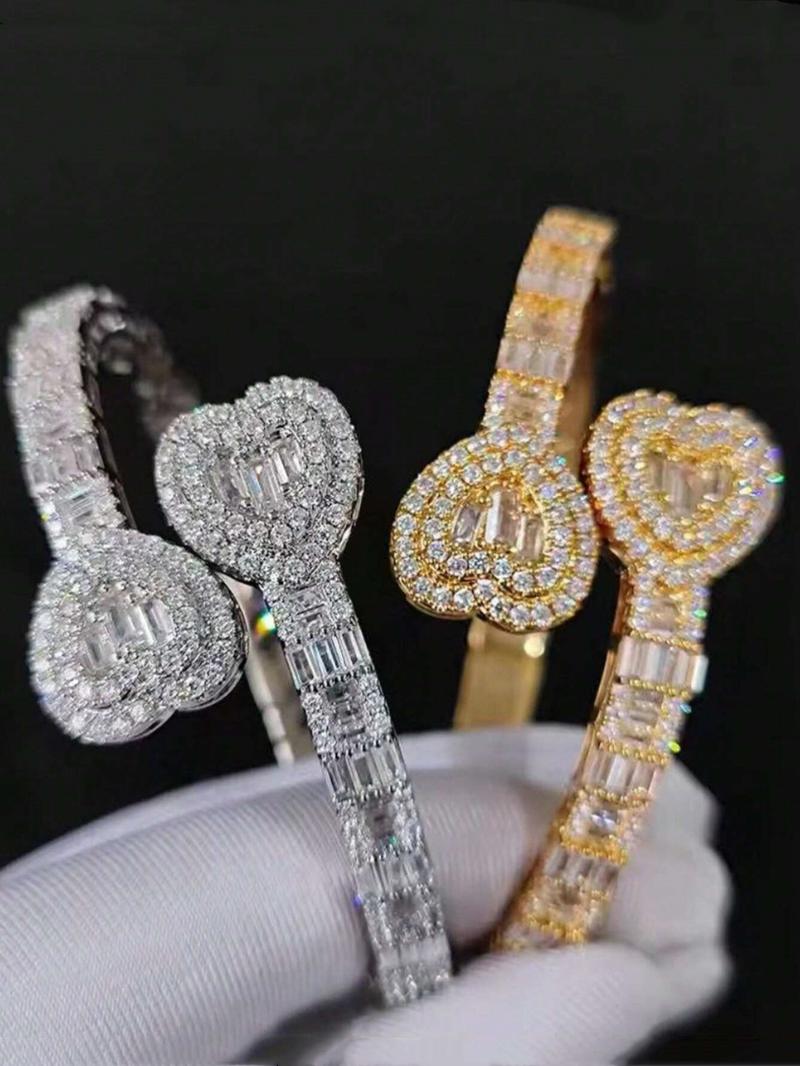 Rhinestone Decorated Heart Design Bracelet, Heart Shaped Bracelet, Fashionable Jewelry for Women for Party, Daily Clothing Decor, Trendy All-match & Exquisite Jewelry for Birthday Gift