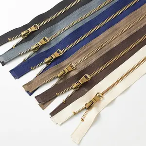 Metal Zippers 6 count #5 Separating Zippers Antique Brass Y- Heavy Duty zips for Sewing Clothing Down Jacket Outerwear Coat Parka Crafts DIY 6Colors (50cm/20inch) 20"