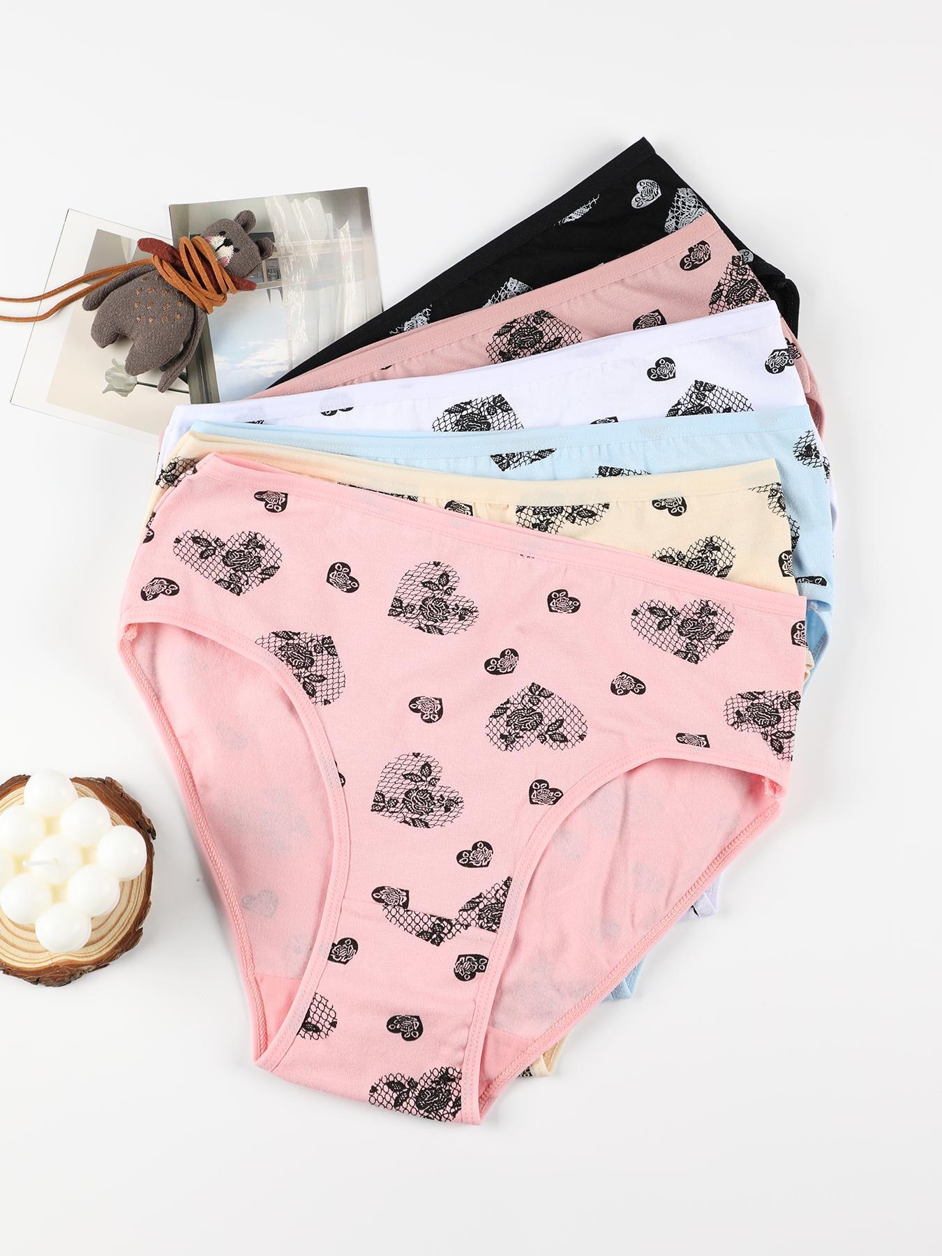 Women's Heart & Floral Print High Waist Panty, Regular Fit Soft Comfortable Breathable Knicker for Daily Wear, Underwear for All Seasons
