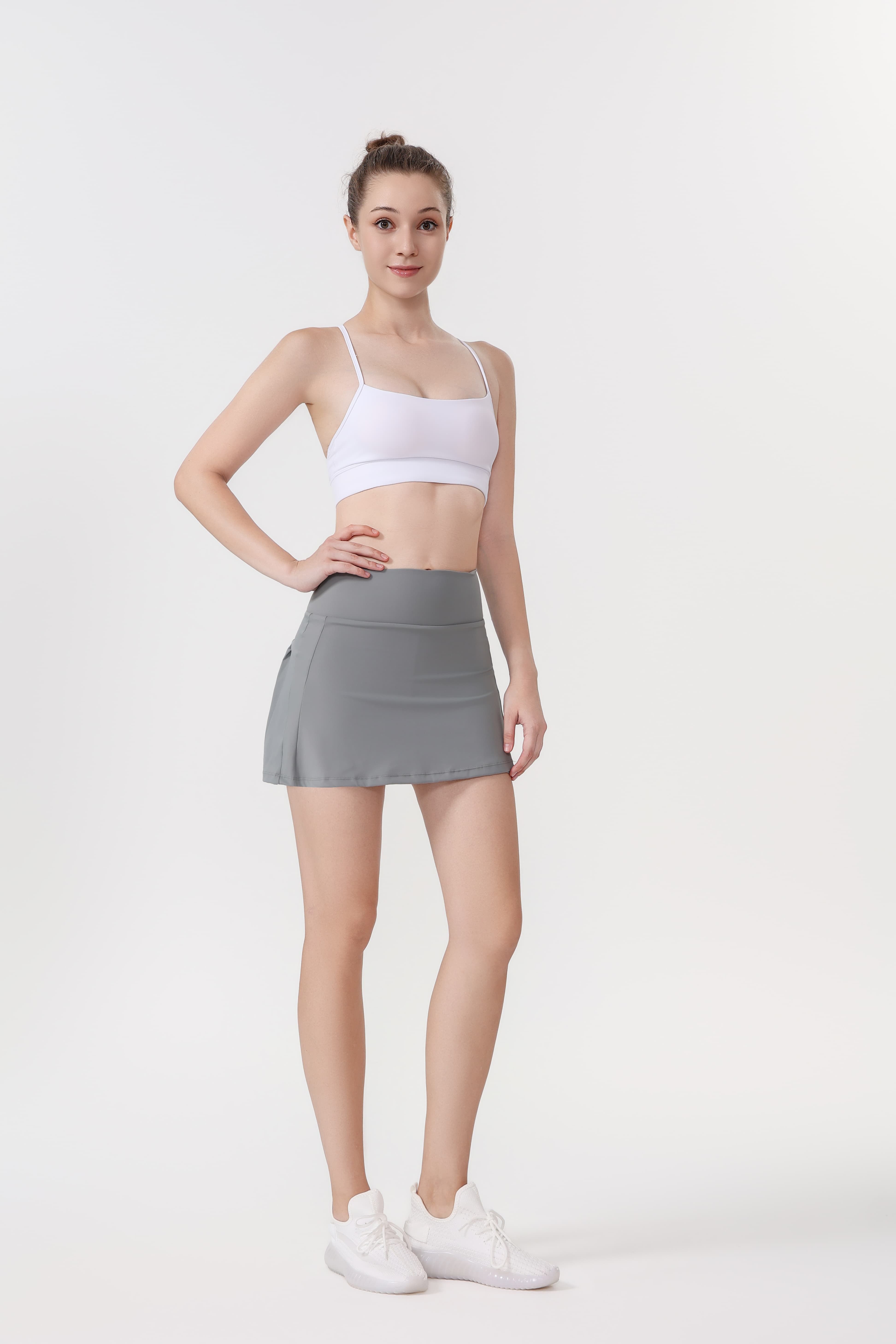 LULU Women's Solid-Color High-Waisted Yoga Skirt, Casual Slim-Fit Yoga Skirt, Spring/Summer Workout Wear, Includes Anti-Slip Underpants