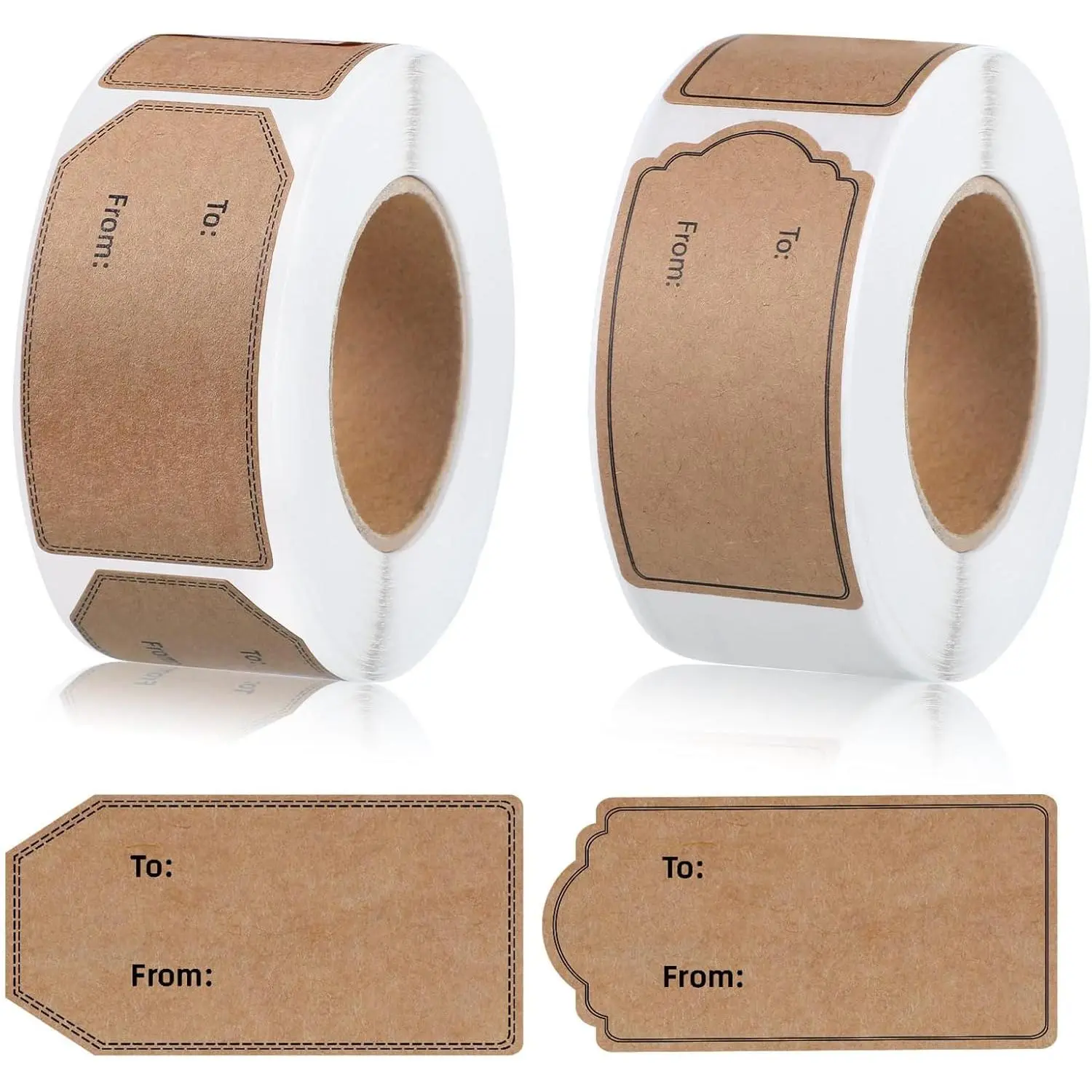 600 count  Brown  to and from  Tag Stickers 1.18"X2.36",  to from Adhesive  Labels Sticker Christmas Holiday Present Labels, 300 count/Roll