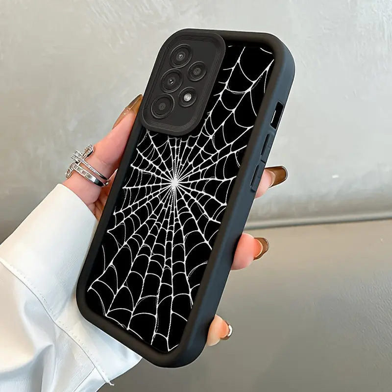 Retro Artistic Phone Case with White Striped Spider Web Design for Galaxy A05S/A13/A14/A15/A23/A24/A25/A32/A33/A34/A35/A52/A53/A54/A55/S20/S21 FE/S22 Ultra/S23/S23 Ultra/S24/S24 FE/S24 Plus/S24 Ultra, Durable And Shockproof, Stylish Design, TPU Protective