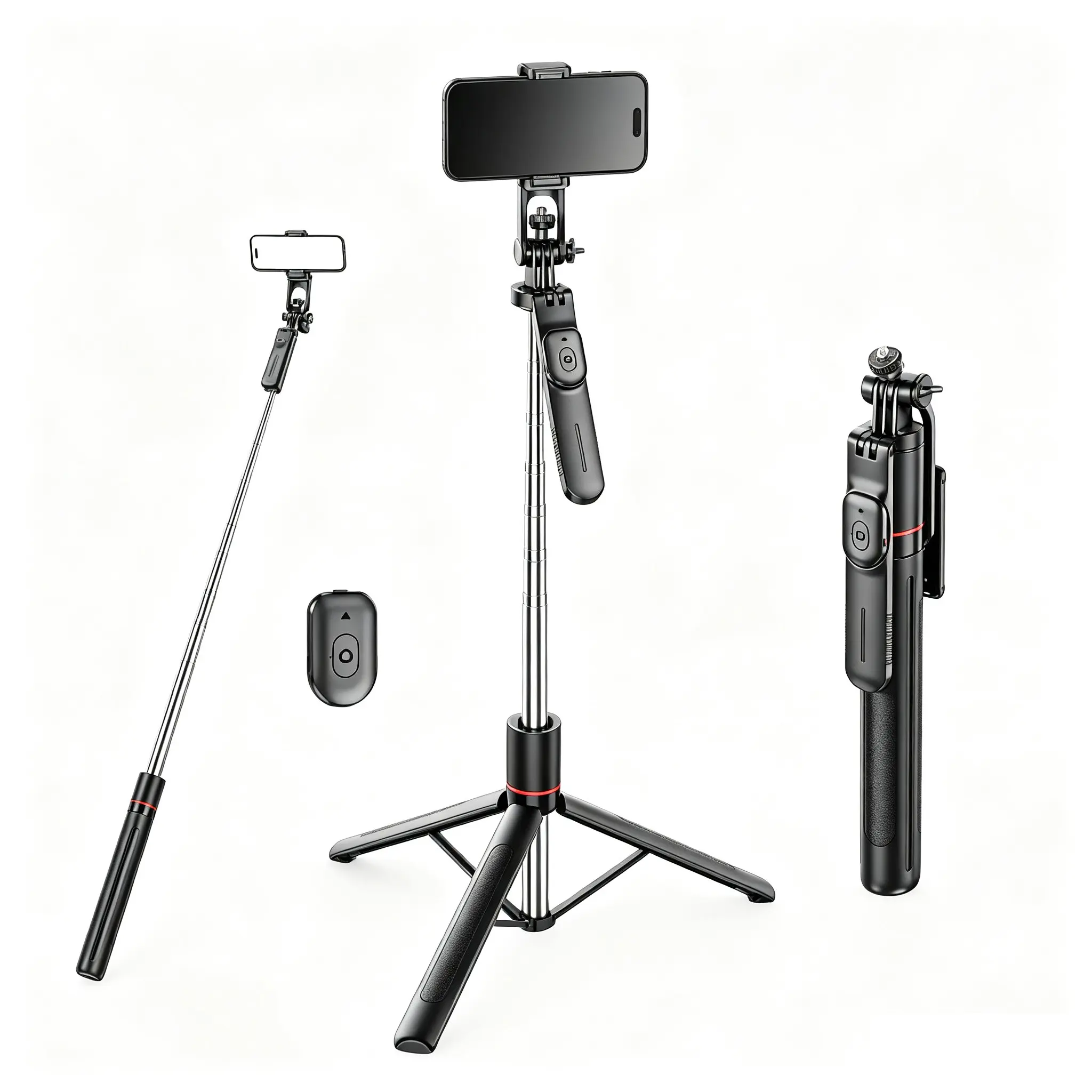 Selfie stick, expandable selfie stick tripod with wireless remote control and tripod, portable, lightweight, compatible with IOS/Android, Samsung smartphones, etc