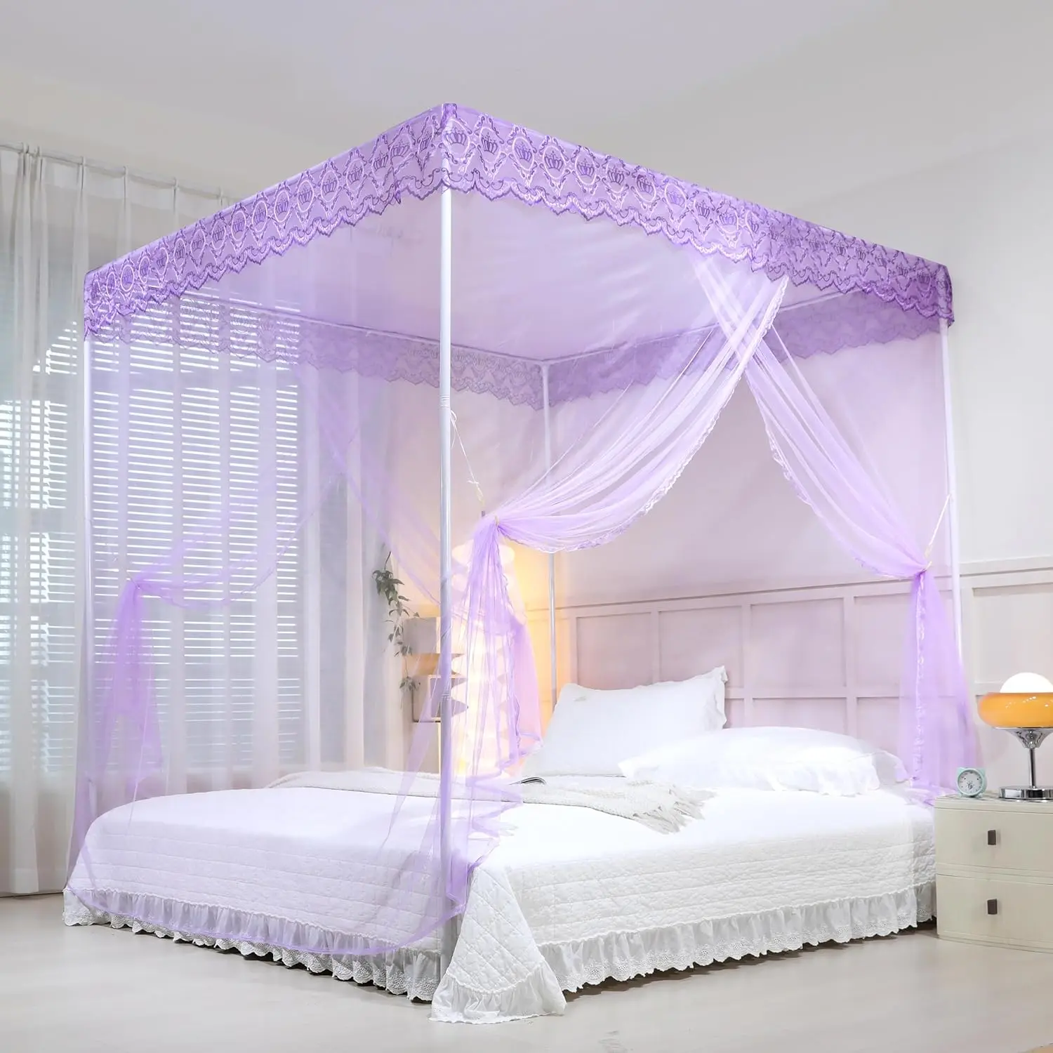 Bed, Bed Net for Girls & Adults,Rectangle Lace Dome Netting (Purple, 71" W x 79" L,-Doors)