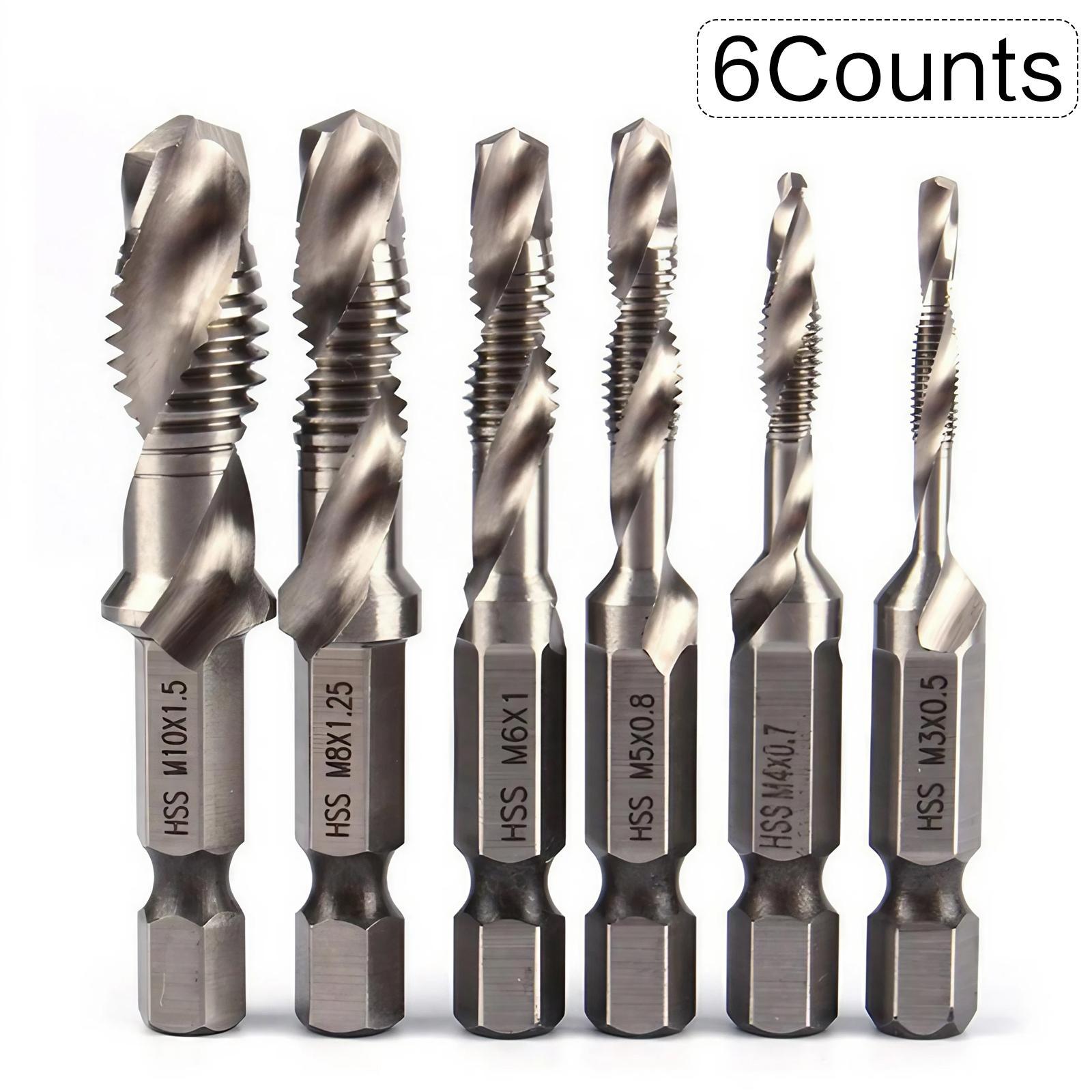 3 In 1 Spiral Tap Hex Shank Drill Bit Set,M3/M4/M5/M6/M8/M10 Drill Bits High Speed Steel,Professional Drill Accessories For Woodworking,Power Tool Accessories, Heavy Duty,Hardware, Cutting, Metal, Durable.