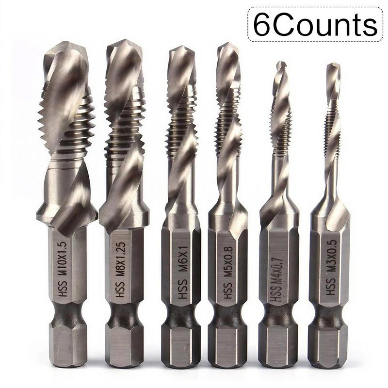 3 In 1 Spiral Tap Hex Shank Drill Bit Set,M3/M4/M5/M6/M8/M10 Drill Bits High Speed Steel,Professional Drill Accessories For Woodworking,Power Tool Accessories, Heavy Duty,Hardware, Cutting, Metal, Durable.