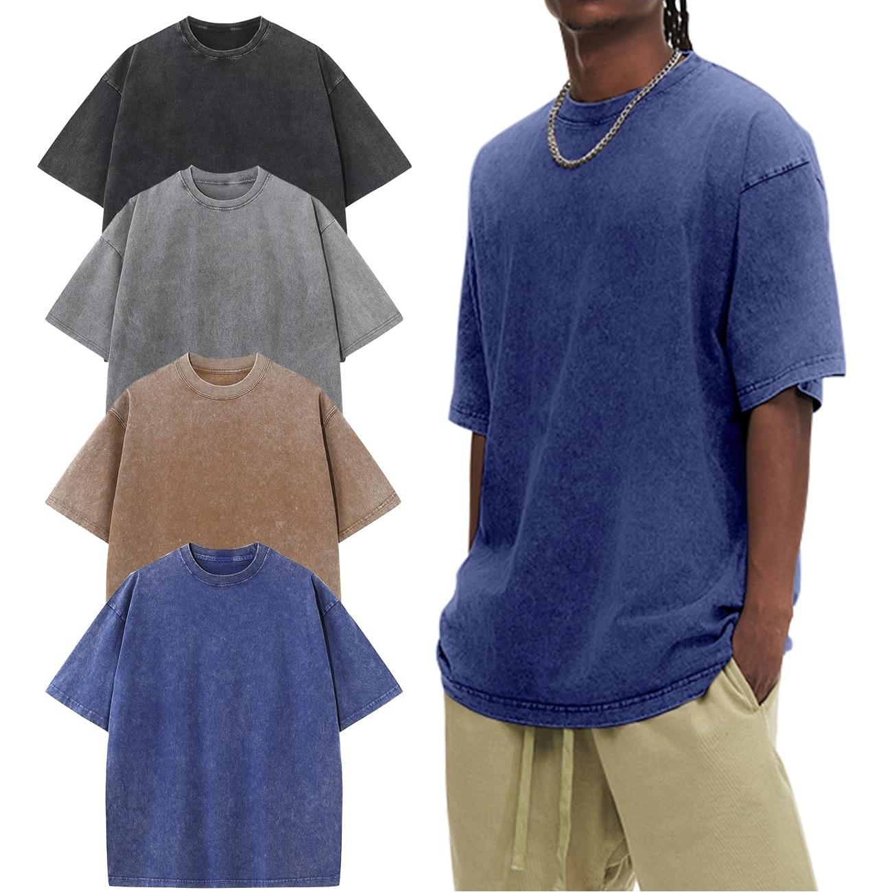 Young 4 Pcs Oversized Tshirts for Women Acid Wash Unisex Loose Fit Vintage Cotton Heavyweight T Shirts Baggy Tees