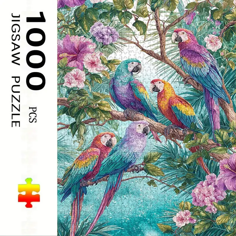 1000 Piece Parrot Theme Puzzle, Large Adult Family Interactive Toy, DIY Home Decor, Holiday Scene, Mixed Colors, Perfect Gift