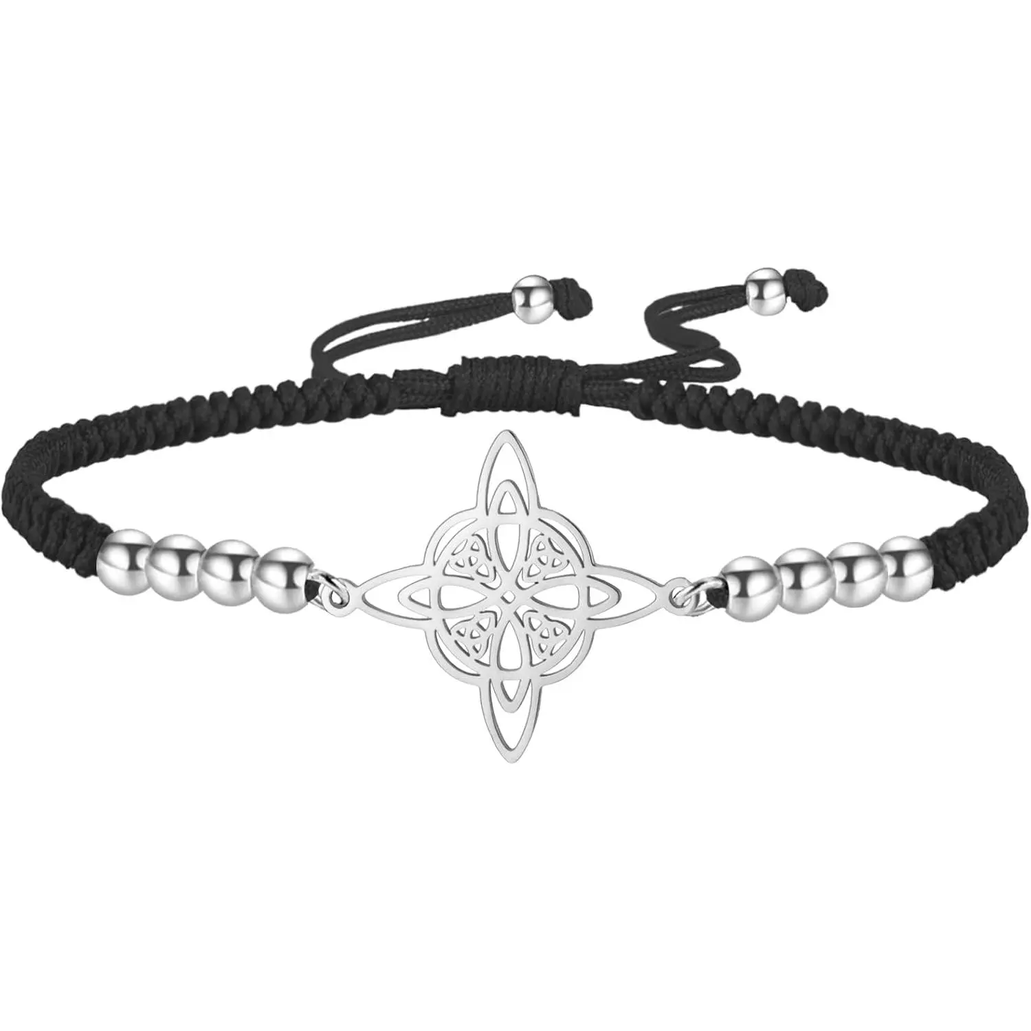 Beads Charm Wax Rope Witches Knot Bracelet Stainless Steel Celtic Knot Bracelet  Symbol Adjustable Bracelet for Women