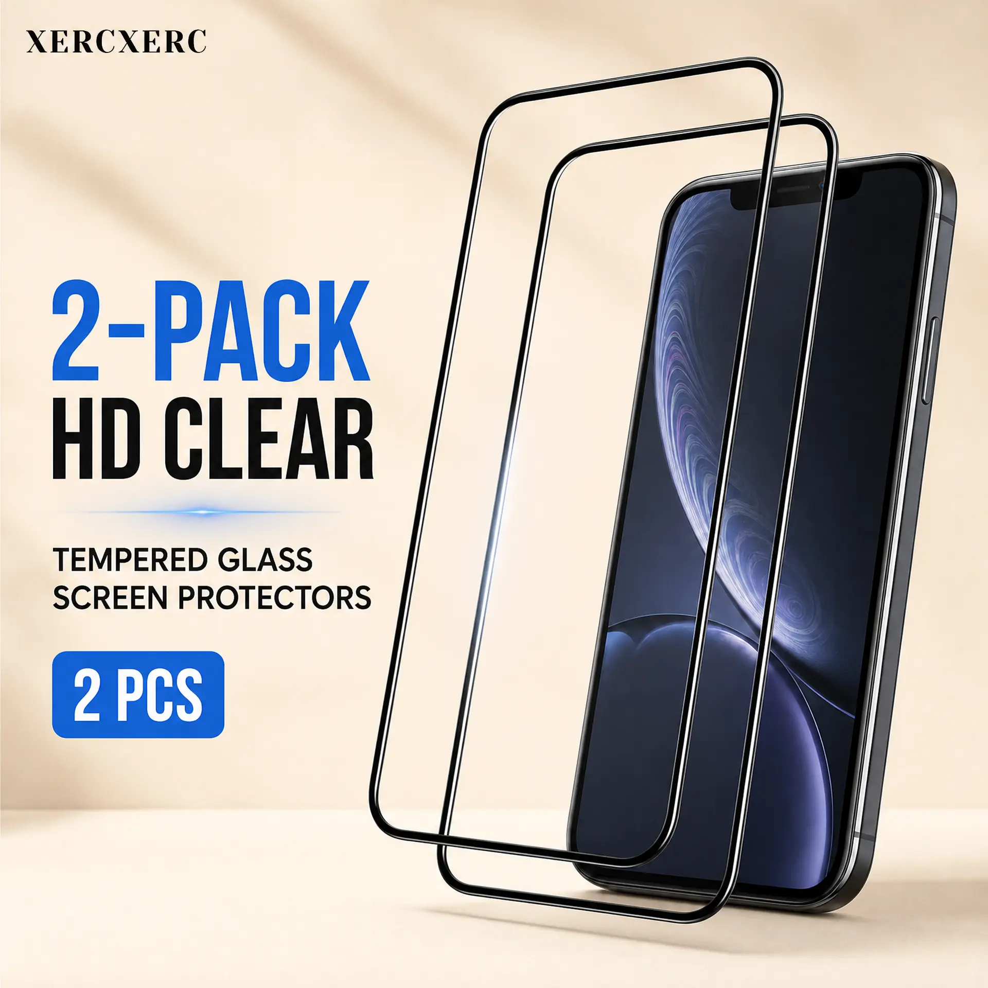 2 Pack HD Clear Tempered Glass Screen Protector for iPhone – Black Edge, 9H Scratch Resistant, Smooth Touch, Full-Screen Look