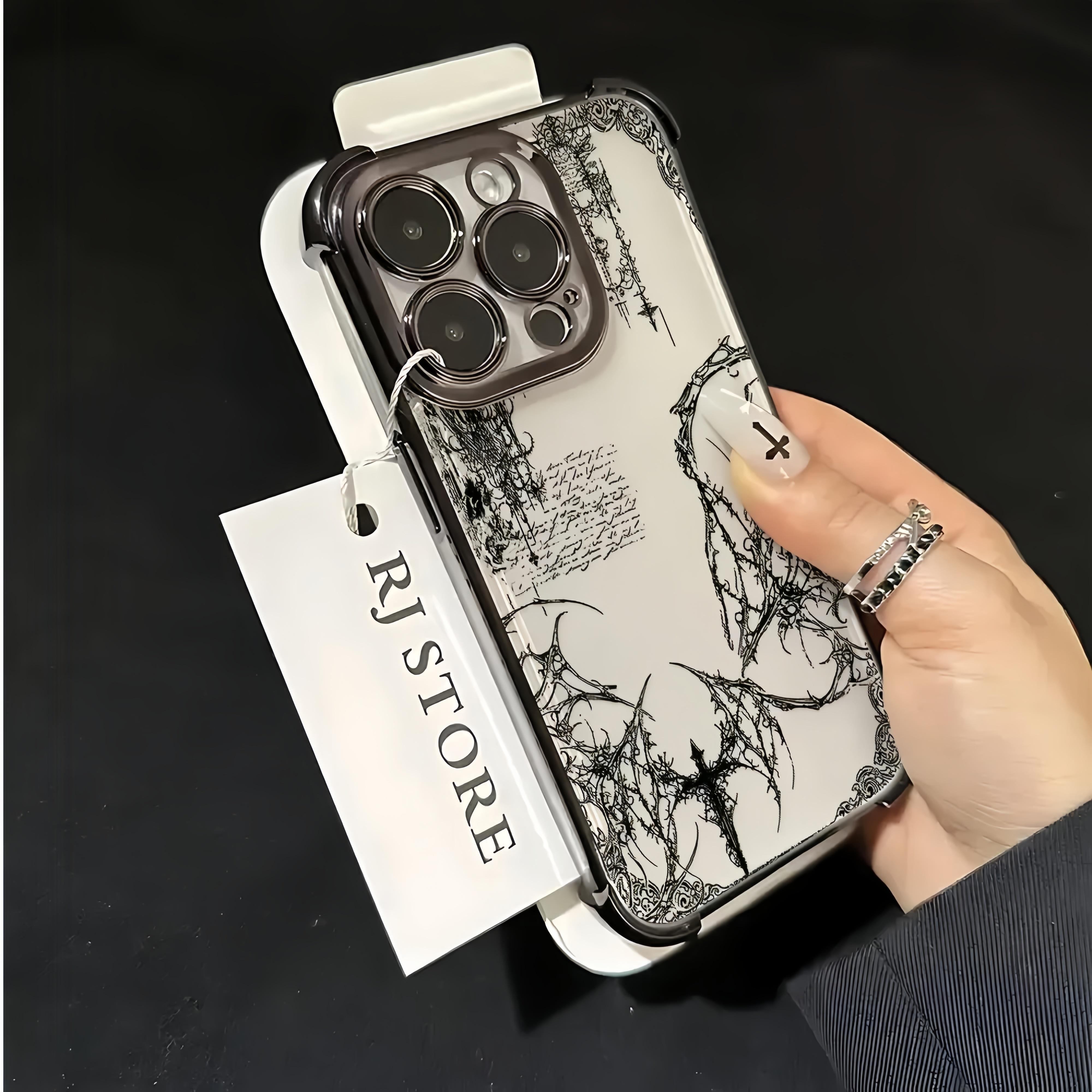 Fashion Art Y2k Retro Gothic Style Protective Phone Case for iPhone 17 16 15 14 13 12 11 Pro Max Air X XSMAX Plus Anti Fall Transparent Soft Back Cover