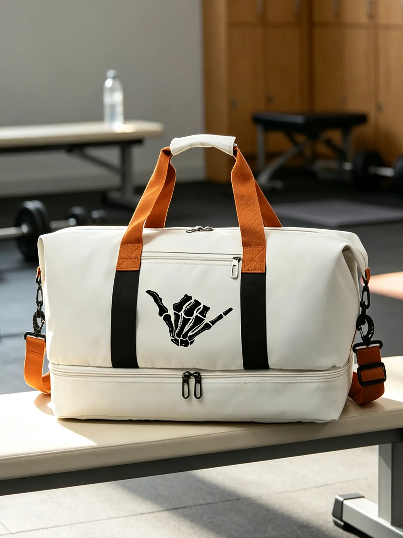 Large Capacity Duffle Bag with Skeleton Hand Print, Unisex Gym Sports Bag, Convertible Shoulder & Crossbody Travel Bag, Multi Compartments & Separate Shoe Pocket, Ideal for Workout, Short Trip & Overnight Stay, Perfect Holiday Gif
