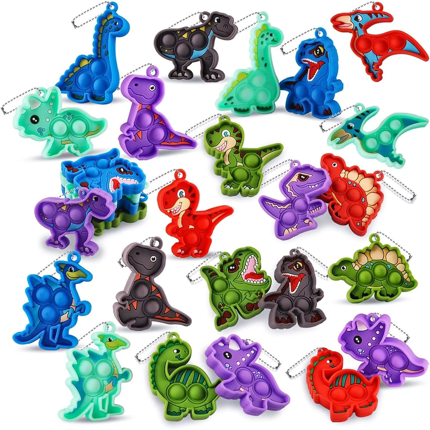 24 Pack Dinosaur Party Favors for Kids, 12 Styles Dinosaur Silicone Fidget Keychains Bulk, Pop Sensory Fidget Toys, Birthday Goodie Bag Fillers, Classroom Prizes for Boys Girlsfidget toys
