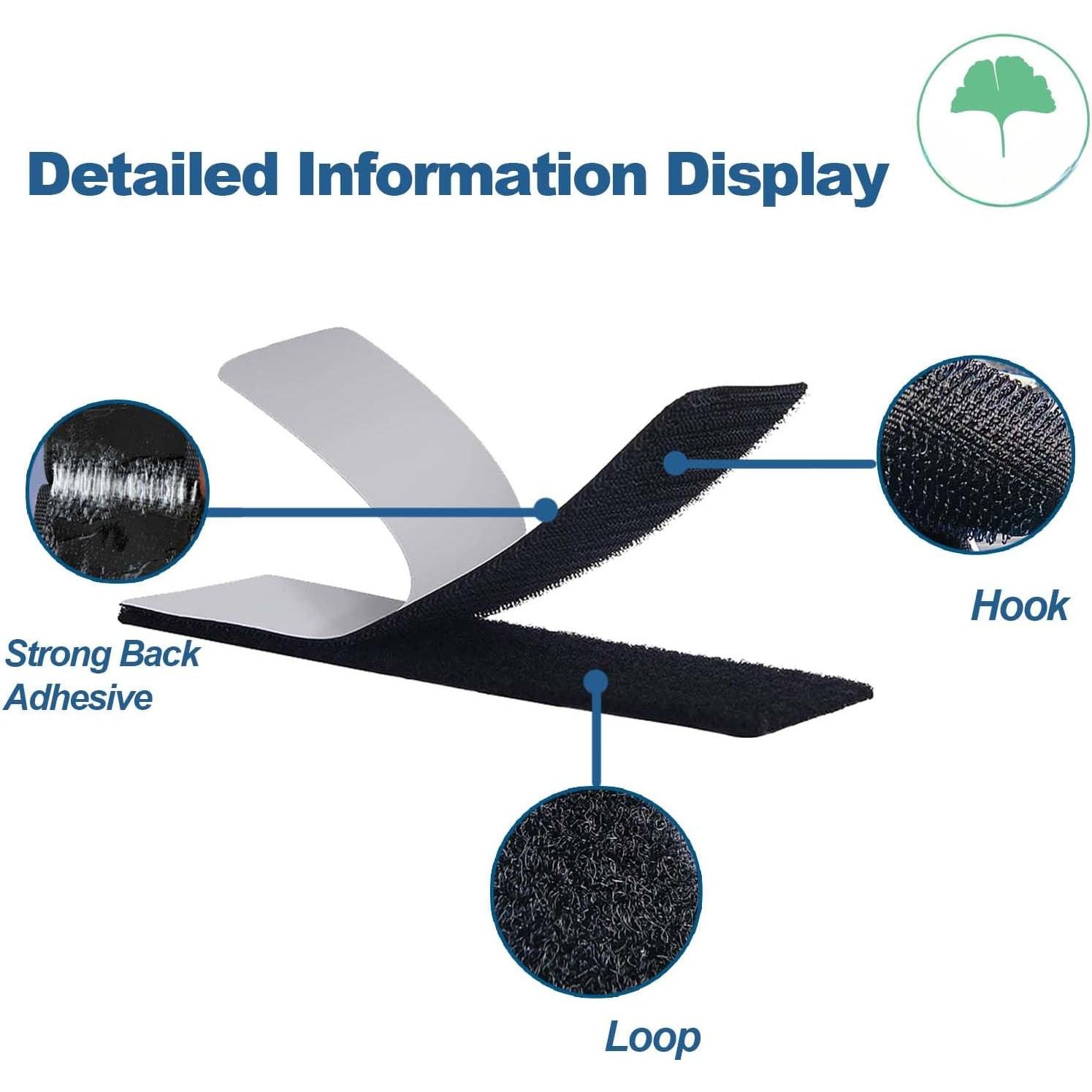 20 Sets Heavy Duty Adhesive Hook and Loop Strips - 6x2, 4x2, 4x1, 2x2 Inches  Double-Sided Fasteners for , School, Office, and Classroom Use, Black Interlocking Tape
