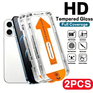 2pcs Ultra HD Screen Protector,For iPhone 17 Air/16E/17/16/15/14/13/12/11/Pro/Pro Max/Plus/Mini/X/XR/XS/XS MAX/7/8/SE,One-Click Film Applicator,Auto Dust Removal,Oleophobic Coating,Scratch-Resistant,Anti-Fingerprint,Upgrade Edge Protection,Case-Friendly