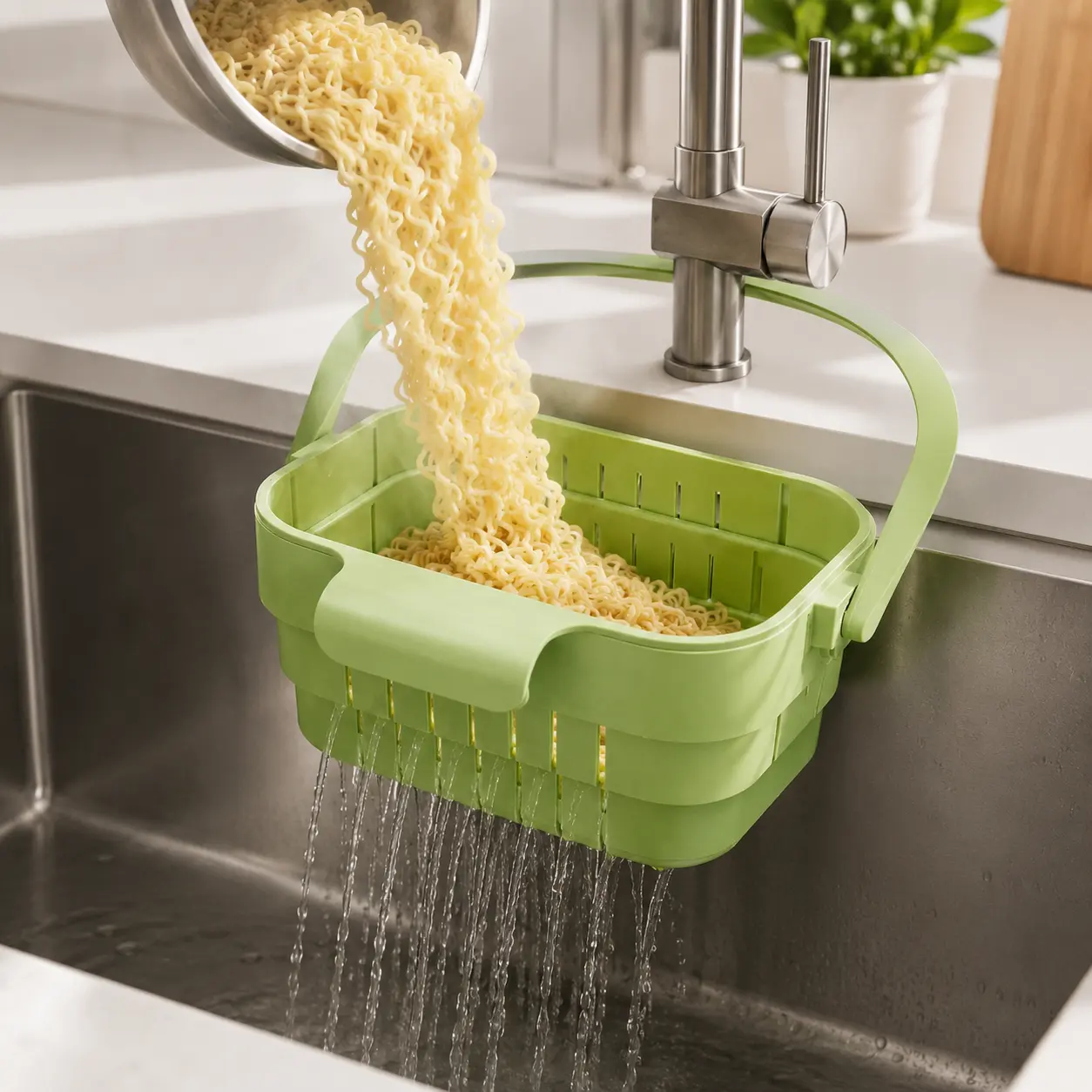Foldable Hanging Kitchen Sink Drain Basket, Stainless Steel Kitchen Accessories - Hands-Free Hygienic Design, High-Efficiency Anti-Clog System, Tool-Free Installation, Slim Space-Saving, Easy-Clean, Low-Maintenance Strainer Kitchenware