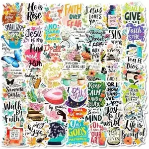 50Pcs Waterproof Christian Faith Stickers, Inspirational Bible Verse Scripture Decals, Positive Religious Motivational Vinyl Stickers for Water Bottles, Laptop, Journal, Tumbler, Phone Case, Luggage, Christian Religious Gift for Teens Adults