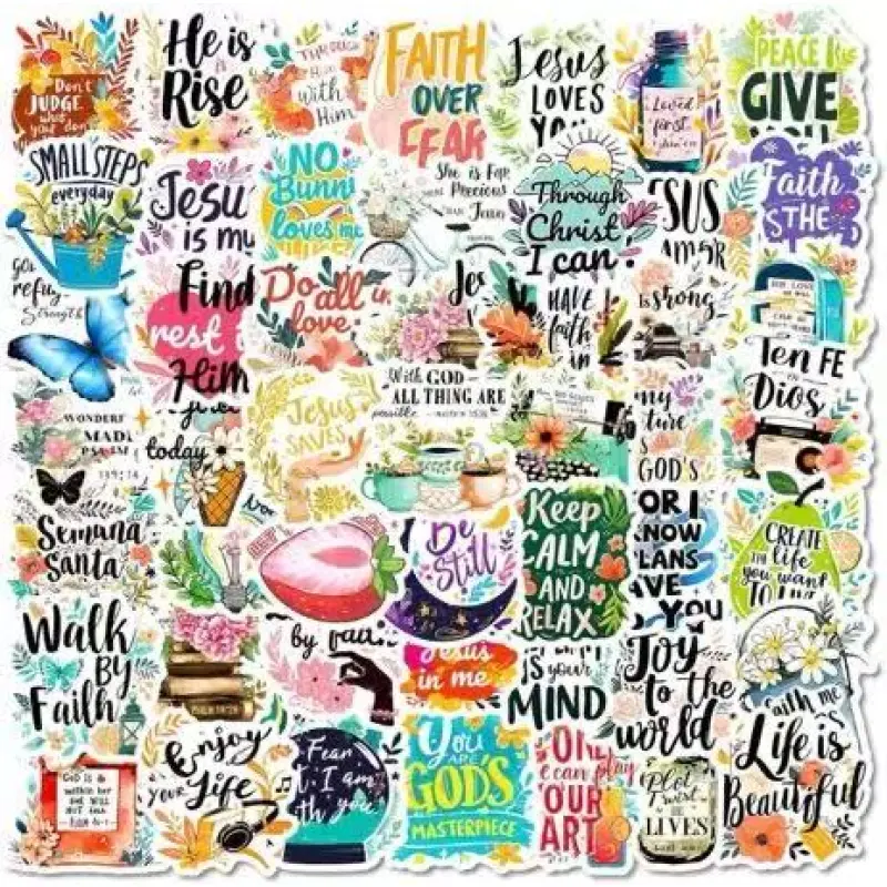 50Pcs Waterproof Christian Faith Stickers, Inspirational Bible Verse Scripture Decals, Positive Religious Motivational Vinyl Stickers for Water Bottles, Laptop, Journal, Tumbler, Phone Case, Luggage, Christian Religious Gift for Teens Adults