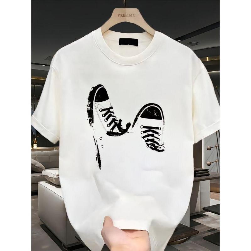 Summer New Simple Printed T-shirt Short Sleeves Round Neck Breathable Cotton Fabric Top Womenswear Day Soft Thick Tshirt Streetwear Crewneck Casual Shortsleeve Basic Fitted Minimalist Graphic Tee Boxy Fit Shirt Baggy Shirt Guys New Summer Clothes