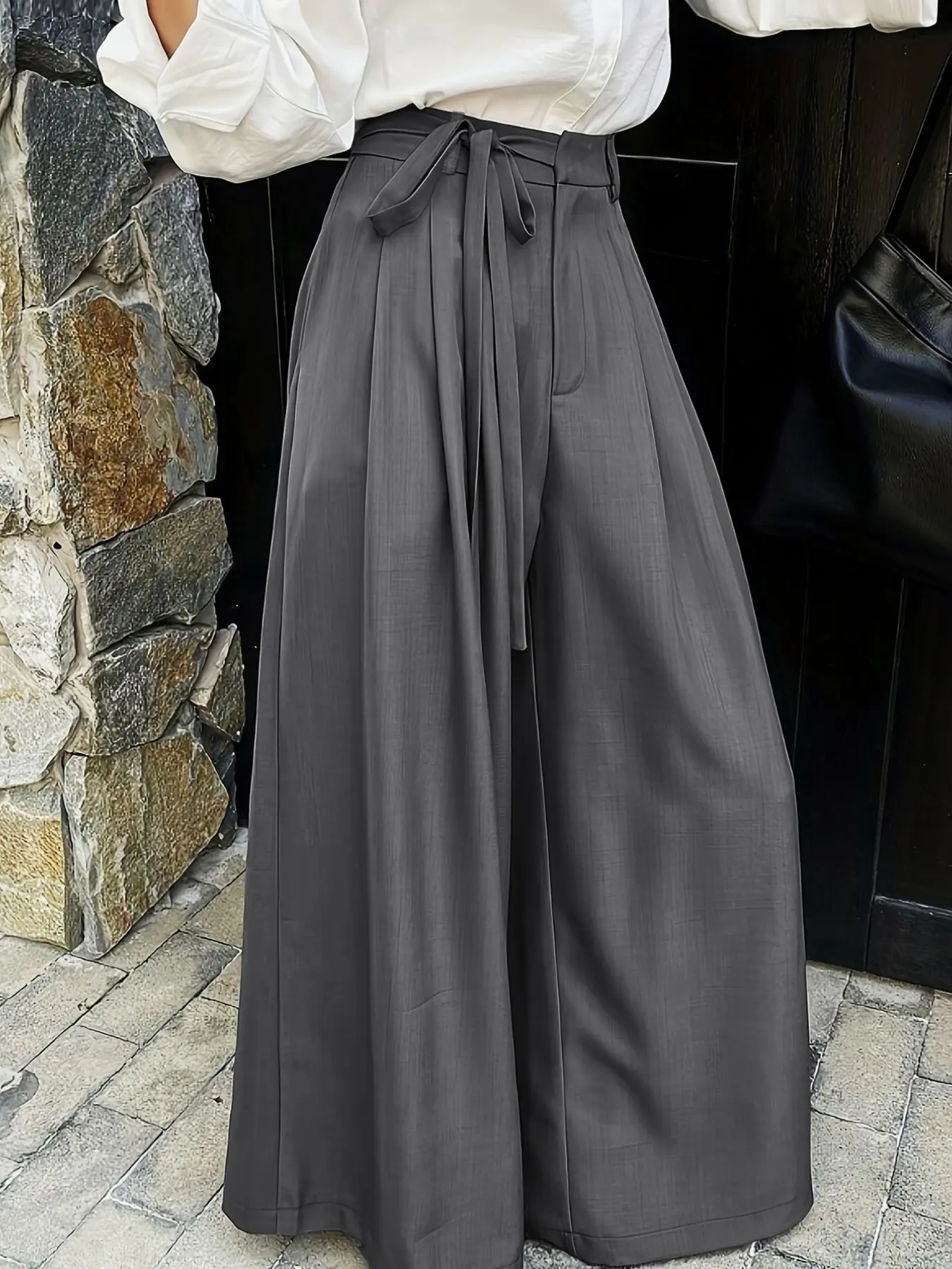 Women's Straight-Leg Suit Pants, Spring & Fall New Design, Unique Casual Wide Leg Long Pants, Pure Color Fashionable Trousers