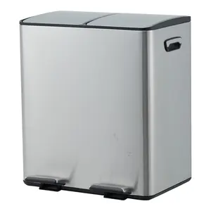 Dual Compartment Trash Can 2x5.3 Gal, Hands-Free Stainless Steel Kitchen Recycling Bin with Soft Close Lid & Foot Pedal, 2-in-1 Garbage and Recycle Combo for Kitchen Office Home