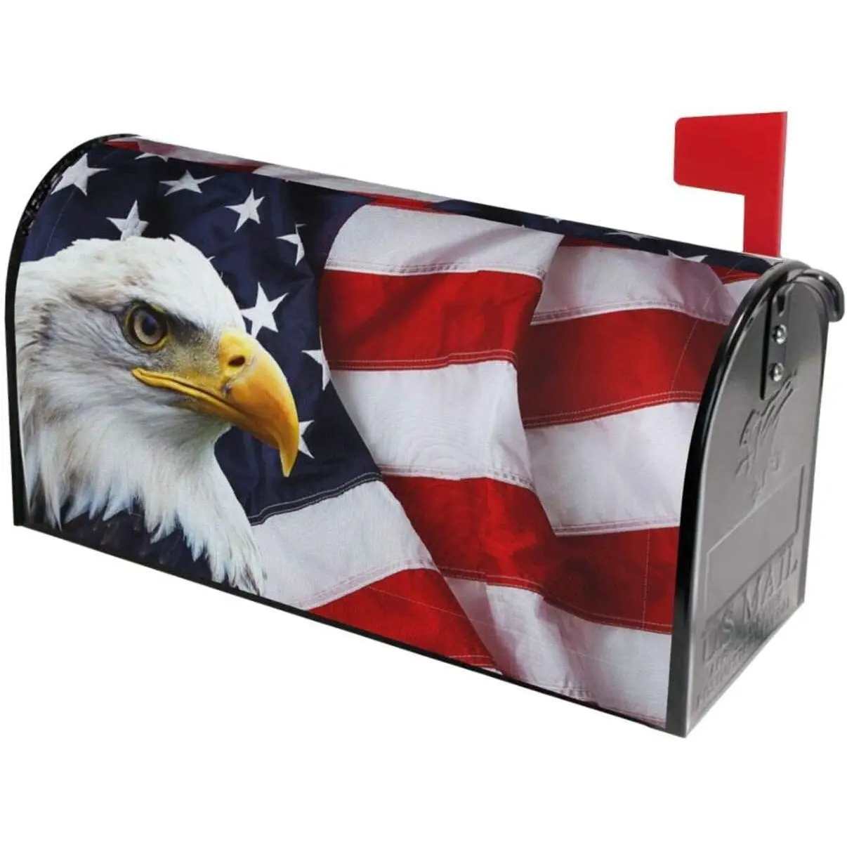 American Flag Welcome Magnetic Mailbox Cover, Decorative Mailbox Wrap for Garden Yard Home, 21" L x 18" W