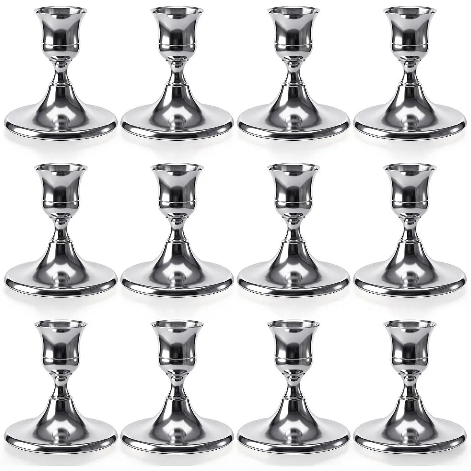 12 Pcs Silver Candle Holders Candlestick Holders, Silver Vintage Candle Taper Holder for Table Centerpiece, Wedding Reception, Festive Christmas Mantel Decoration Home Decor