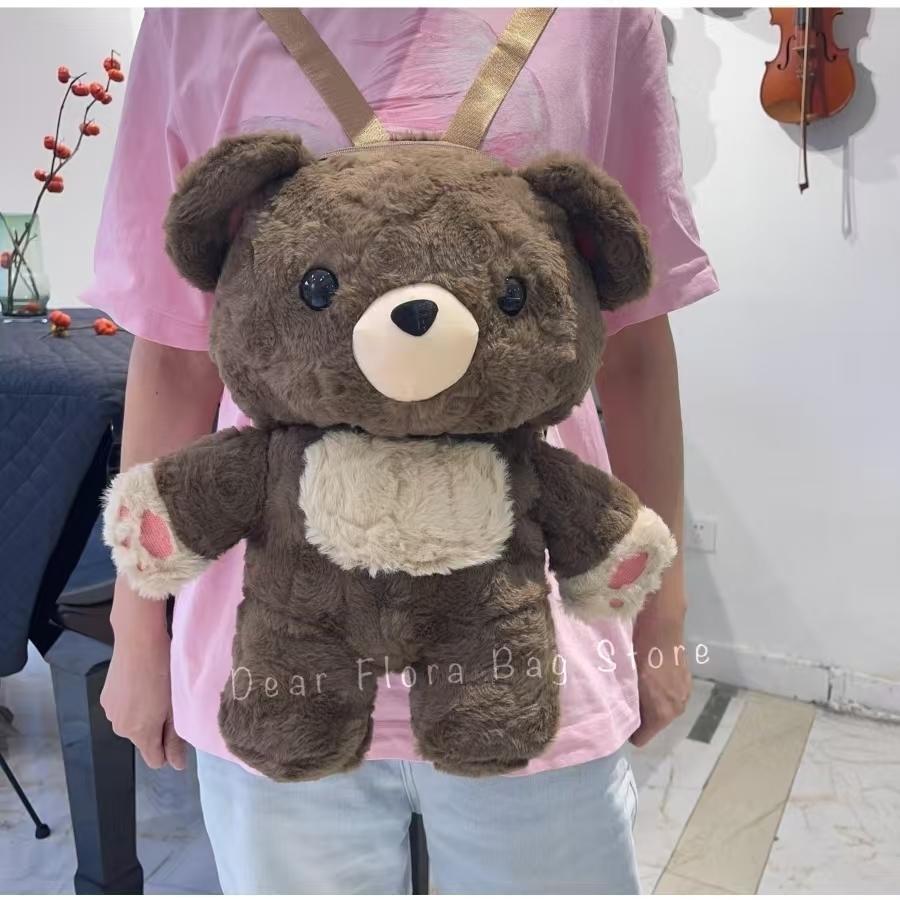 New Cute Plush Brown Bear Backpack Kawaii Soft Animal Knapsack High Quality Lolita Furry Shoulder Bag Fashion Girl Birthday Gift
