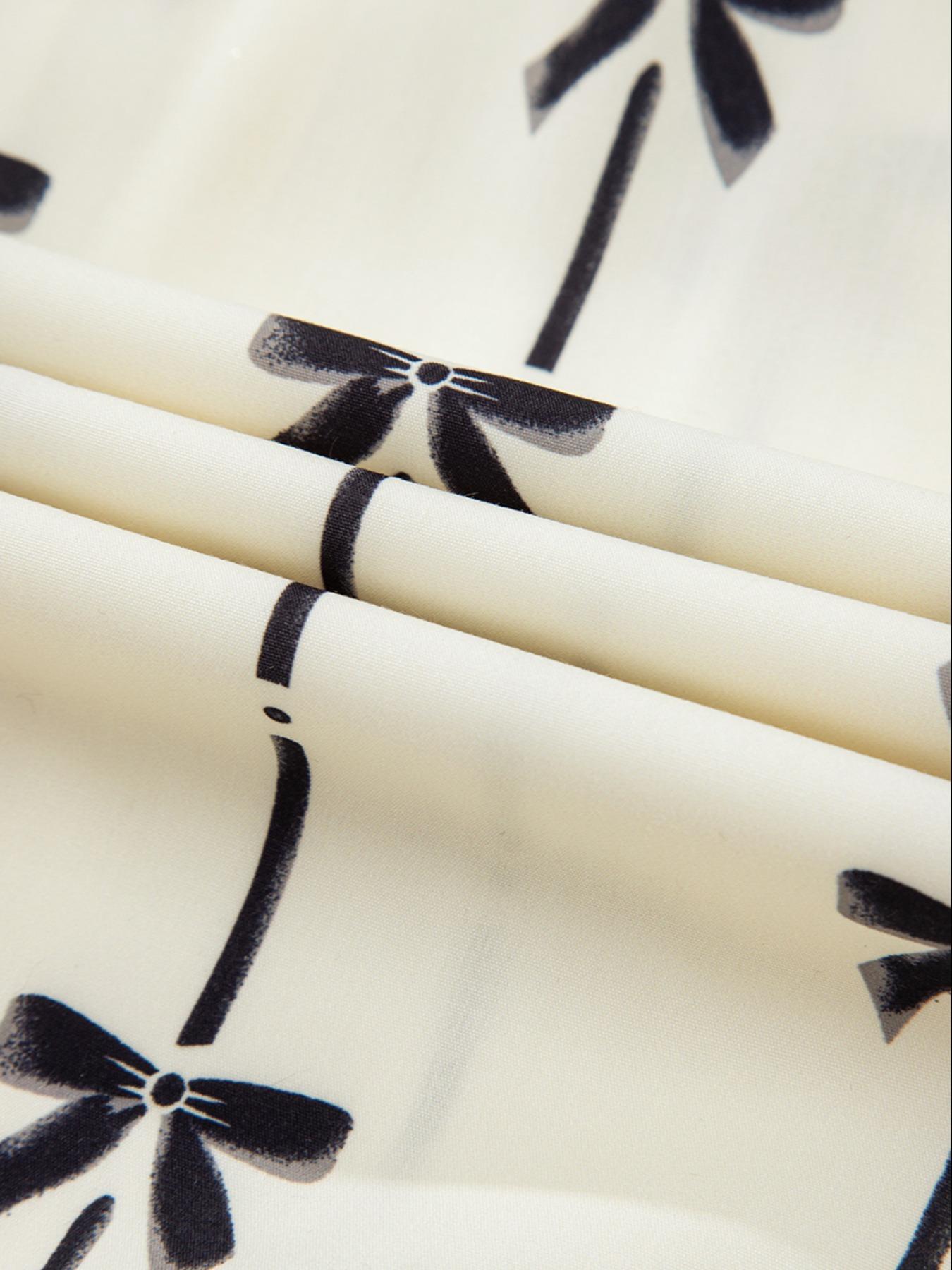 Women's Bowknot Print Bubble Sleeve Dress, Fashion Casual Fitted Short Sleeve Dress for Daily Outdoor Wear, Ladies Clothes for All Seasons