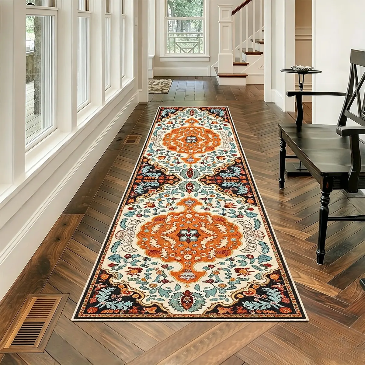 Vintage Bohemian Pattern Hallway Rug, Moroccan Ethnic Long Carpet, American Country Persian Mandala Rug, Bohemian Style Rugs, Boho Rugs, Decorative Area Rug, Non-Slip Mat, Birthday Gift