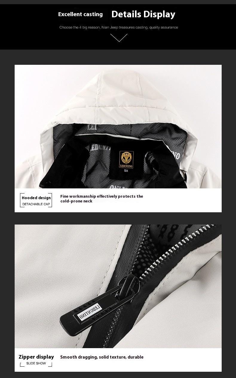 BIGWIG men's autumn and winter hooded parka, thickened warm work jacket, multi-pocket work top, windproof and waterproof cotton clothing, sports hooded jacket, cotton warm soft shell clothing, outdoor camping outdoor jacket