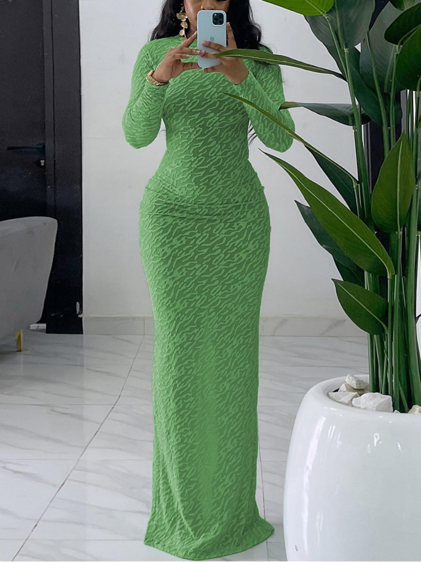 Women's Plain Solid Long Sleeve Bodycon Dress, Casual Fashion Mock Neck Maxi Dress for Daily Wear, Ladies Clothes for Spring Women's Plain Solid Long Sleeve Bodycon Dress, Casual Fashion Mock Neck Maxi Dress for Daily Wear, Ladies Clothes for Spring