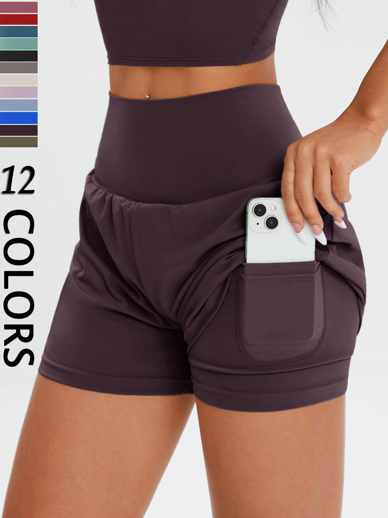Women's Solid High Waist Sports Shorts, Casual Comfy Breathable Skinny Shorts for Exercise Yoga Gym Workout Running, Ladies Sportswear for All Seasons, Athletic Shorts, Workout Clothes Women, Summer Sports Shorts, Side Pocket Shorts, Athleisure Shorts