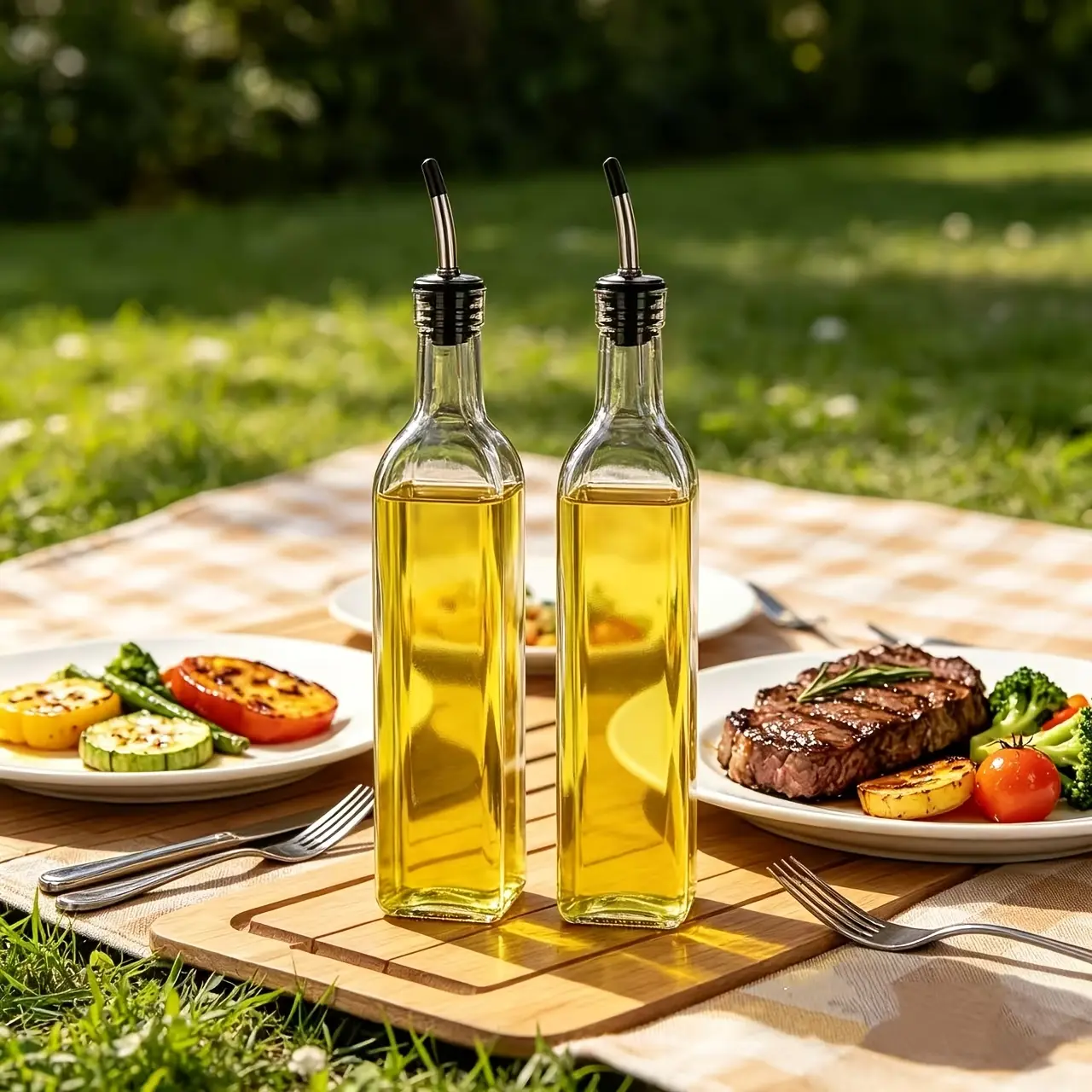 Square Container Glass Dispenser (0-500ml/17Oz) - Kitchenware, Oil Bottle*1+Spout Cap*1, Includes Funnel & Stopper, for Edible Oils, Soy Sauce