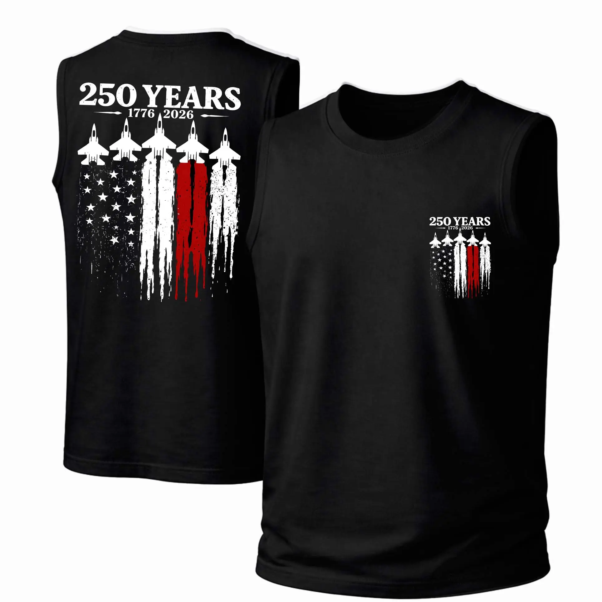 Men's Soft Breathable Cotton Sleeveless Tank Top - Unisex Streetwear, Loose Classic Crew Neck, 1776-2026 250 Years Print, Casual Outdoor Top for Men (Suitable for Spring & Summer)