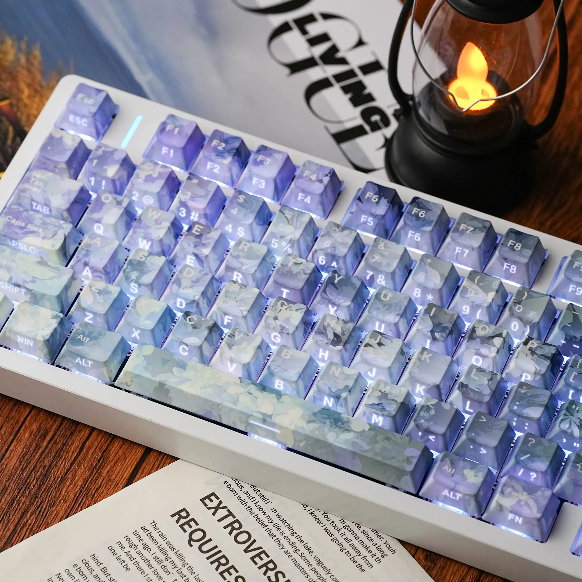 Misty Blossom Keycaps 131 Keys PBT Cherry Profile Side-lighted South-facing 5 Dye-Sub Big Set Suitable for Mechanical Keyboard English